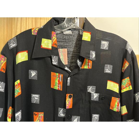 Alan Stewart Shirt Men’s Medium Black Hawaiian Rayon Short Sleeve Button Adult - Picture 6 of 12